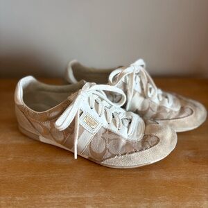 Coach Cream Monogram Lace-Up Sneakers